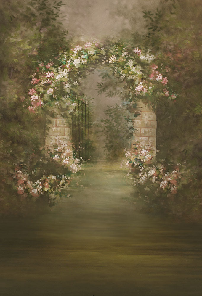 Avezano Flowers And Arched Doors Vintage Oil Painting Style Art Photography Backdrop-AVEZANO